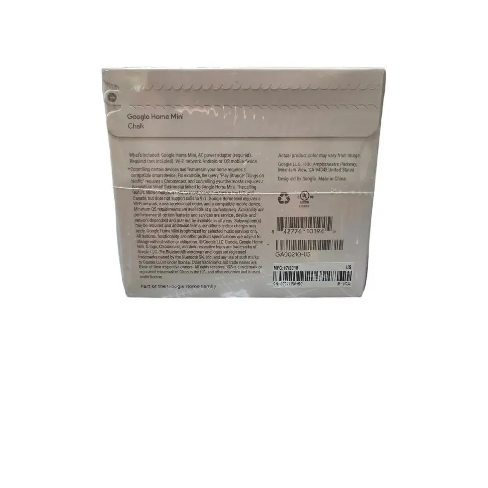 New Sealed Google Home Mini Smart Speaker w/ Google Assistant Chalk (GA00210-US